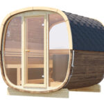 Uku 230 thermowood outdoor modern cube sauna for 4-6 people.