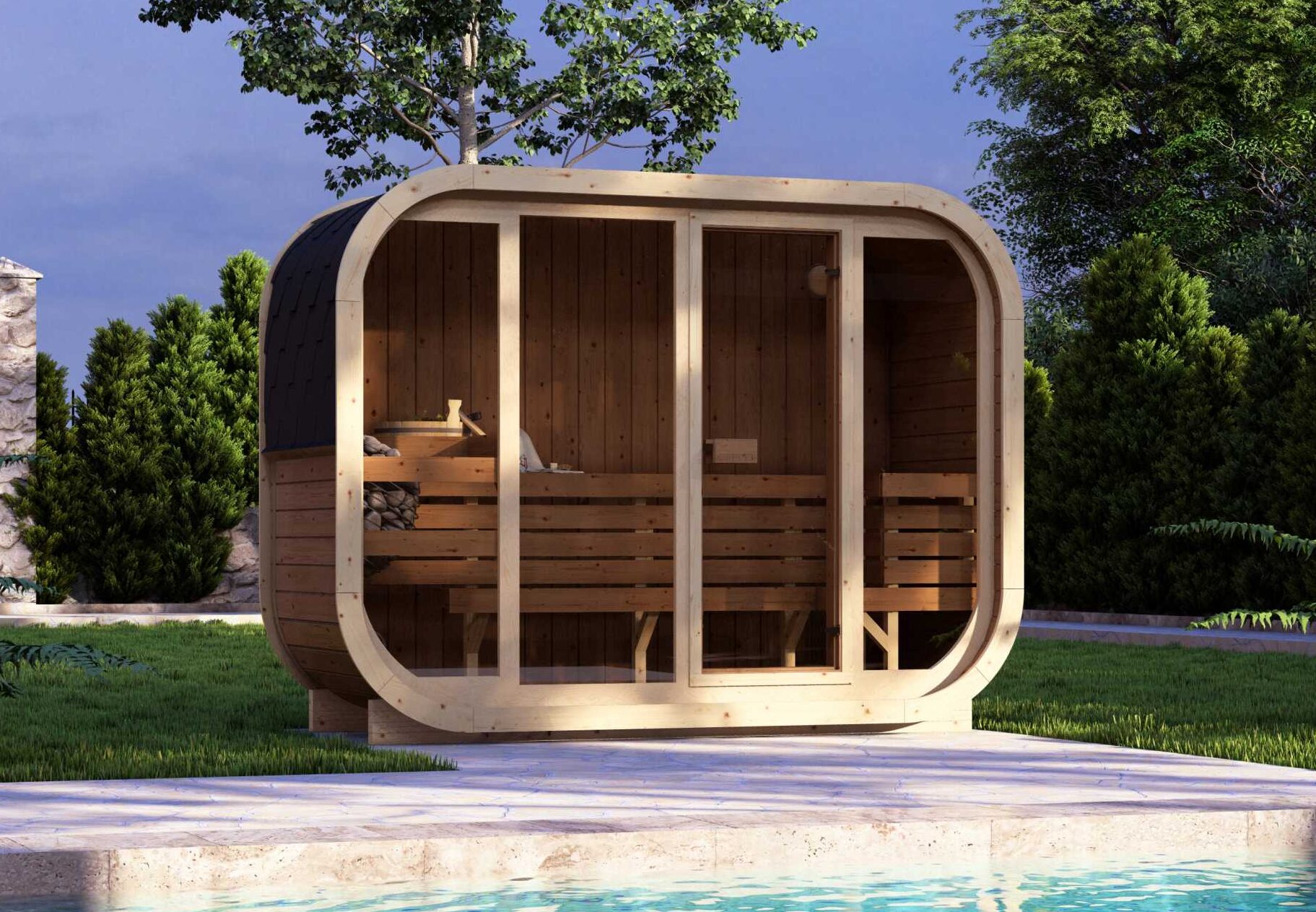 ELLA, ILLI, ALLA series indoor and outdoor saunas.